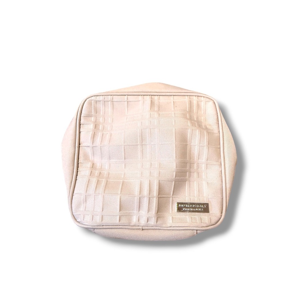 Burberry Adora Zip Cosmetic Bag Beige Plaid Texture Travel Case